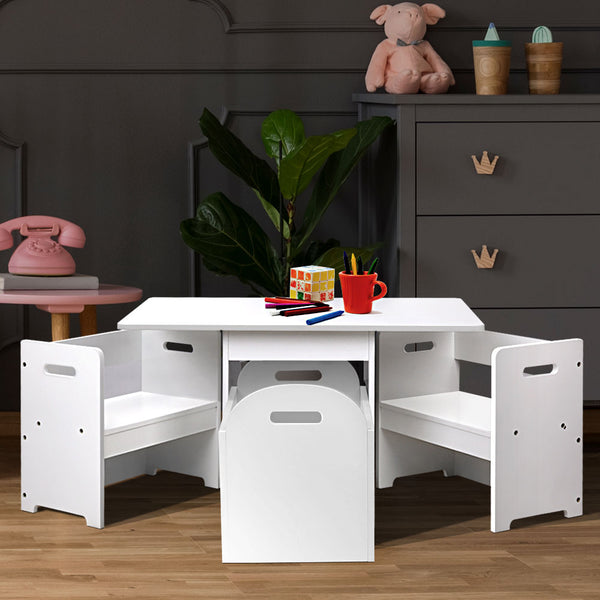 Kids Storage kids seat and store 4 pieces  Kids Table and Chairs Set Storage Box Toys Play Desk  Children