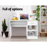 Desk student desk and slide out keyboard tray Workstation Office desk Computer Desk with Storage - White