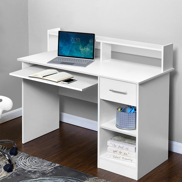 Desk student desk and slide out keyboard tray Workstation Office desk Computer Desk with Storage - White