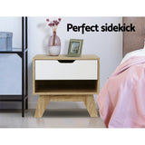 Bedside Table with Drawer Cabinet Storage Wooden Looks