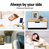 Bedside Table with Drawer Cabinet Storage Wooden Looks