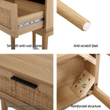 Bedside Tables Table 1 Drawer Storage Cabinet Rattan Wood Nightstand