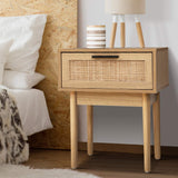 Bedside Tables Table 1 Drawer Storage Cabinet Rattan Wood Nightstand