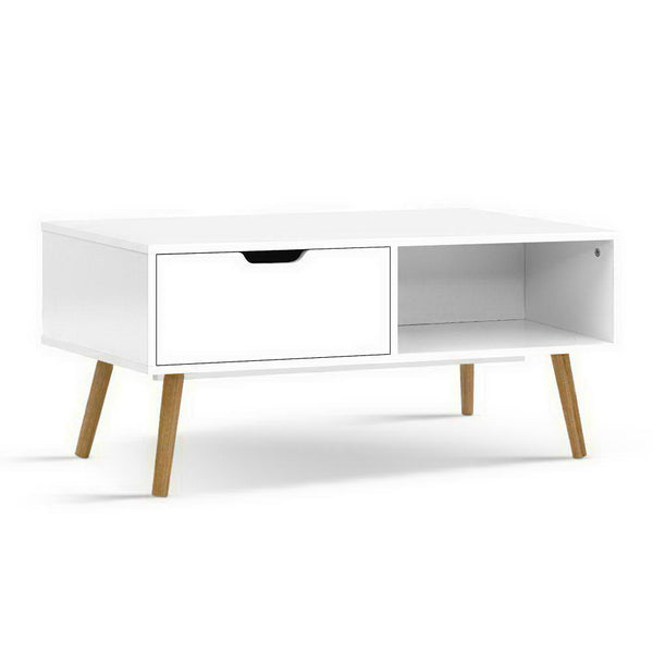 Table Coffee Table Stand Storage With Open Shelf and Drawer