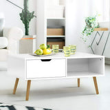 Table Coffee Table Stand Storage With Open Shelf and Drawer