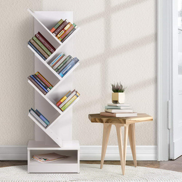 Bookcase Display Storage Stand Rack Shelf 7-Shelf Tree Bookshelf Book Storage Rack Bookcase White