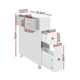Storage Bathroom Toilet Items Holder Drawers and Baskets, Wheels White  Cabinet