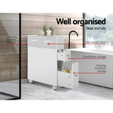 Storage Bathroom Toilet Items Holder Drawers and Baskets, Wheels White  Cabinet