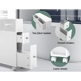 Storage Bathroom Toilet Items Holder Drawers and Baskets, Wheels White  Cabinet