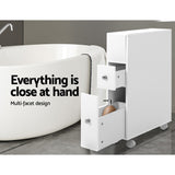 Storage Bathroom Toilet Items Holder Drawers and Baskets, Wheels White  Cabinet