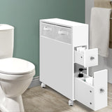 Storage Bathroom Toilet Items Holder Drawers and Baskets, Wheels White  Cabinet