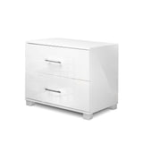 Bedside Table High Gloss Two Drawers - White