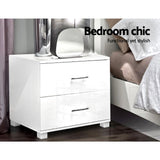 Bedside Table High Gloss Two Drawers - White