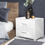 Bedside Table High Gloss Two Drawers - White