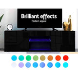 Stand Cabinet With LIGHT effects 1.3m in  High Gloss TV Stand  Black Media Cabinet