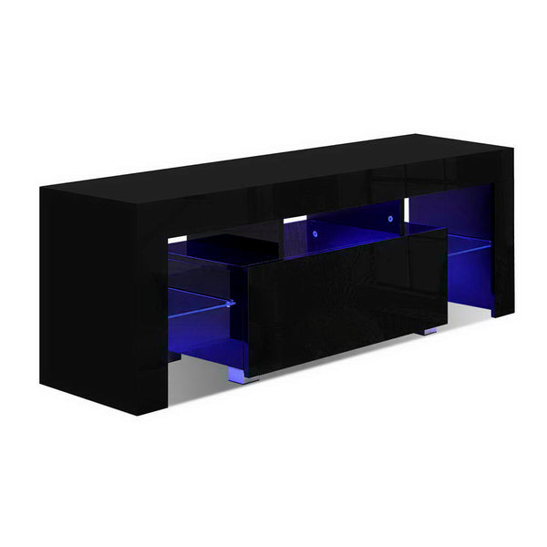 TV Stand with light effects 130cm in High Gloss Tv  Cabinet Tv Storage Unit  Black