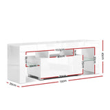 Stand Cabinet With LIGHT effects 1.3m  in  High Gloss Storage TV Stand - White Media Cabinet