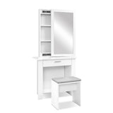 Beauty Table Mirror And  Stool Mirror And Shelves Jewellery  Storage Makeup White