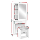 Beauty Table Mirror And  Stool Mirror And Shelves Jewellery  Storage Makeup White