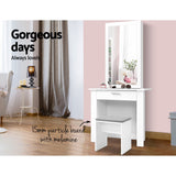 Beauty Table Mirror And  Stool Mirror And Shelves Jewellery  Storage Makeup White