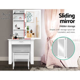 Beauty Table Mirror And  Stool Mirror And Shelves Jewellery  Storage Makeup White