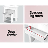 Beauty Table Mirror And  Stool Mirror And Shelves Jewellery  Storage Makeup White