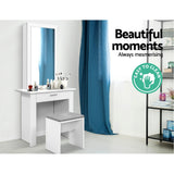 Beauty Table Mirror And  Stool Mirror And Shelves Jewellery  Storage Makeup White