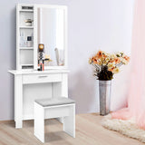 Beauty Table Mirror And  Stool Mirror And Shelves Jewellery  Storage Makeup White