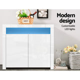 Stand Cabinet With LIGHT effects 107.5cm in  High Gloss Storage media devices with Doors in White
