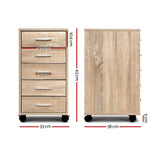 Storage Cabinet with wheels and five Drawers Filing Drawers Bedside office storage
