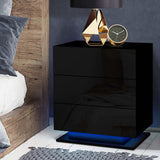 Bedside Tables Side Table RGB LED Lamp 3 Drawers Nightstand Gloss Black