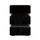 Bedside Table Side Unit With Light Effects 3 Drawers Nightstand High Gloss Furniture Black