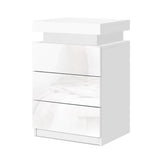 Bedside Tables Side Table 3 Drawers with light effects High Gloss Nightstand White