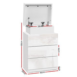 Bedside Tables Side Table 3 Drawers with light effects High Gloss Nightstand White