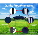 Shade Cover Gazebo 3 x 3m Pop Up Marquee Outdoor Tent Folding Wedding Gazebos Navy