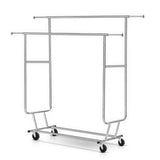 Metal Hanger Garments Double Rail Stand Portable Rolling Adjustable