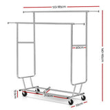Metal Hanger Garments Double Rail Stand Portable Rolling Adjustable