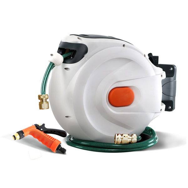 Hose Reel Retractable 20M Garden Water Brass Spray Gun Auto Rewind