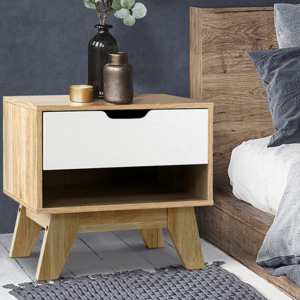 Bedside Table with Drawer Cabinet Storage Wooden Looks