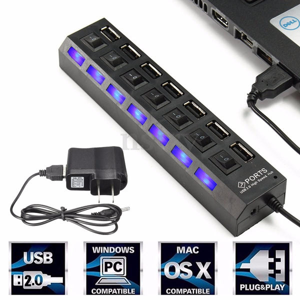 USB PORTS x7 Plus Power Adapter With Led