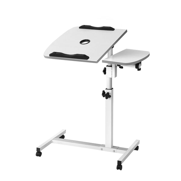 Desk Portable Wheels Stand Adjustable On Wheels Device Stand Rotating -Desk with Fan Black – White