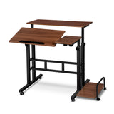 Desk Portable Wheels stand adjustable workstation sit or stand Mobile desk Laptop Desk - Dark Wood