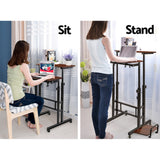 Desk Portable Wheels stand adjustable workstation sit or stand Mobile desk Laptop Desk - Dark Wood