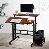 Desk Portable Wheels stand adjustable workstation sit or stand Mobile desk Laptop Desk - Dark Wood