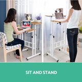 Desk Portable Wheels stand adjustable workstation sit or stand Mobile desk Laptop Desk - Light Wood