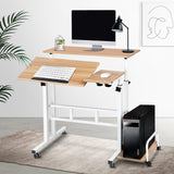 Desk Portable Wheels stand adjustable workstation sit or stand Mobile desk Laptop Desk - Light Wood