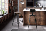 Stools Set of 2 Wood and Metal -    Black frame