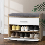 Shoe Rack Storage Cabinet Bench Shoes Organiser Rack Fabric Seat Wooden Looks