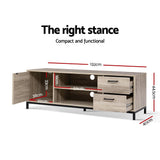 TV Stand 132cm x 40cm x 44.5cm Tv  Cabinet Entertainment Storage Wooden look and  Metal Frame as Oak