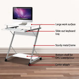 Desk Portable Wheels stand adjustable mobile desk on wheels Laptop desk  Metal Pull Out Table Desk – White